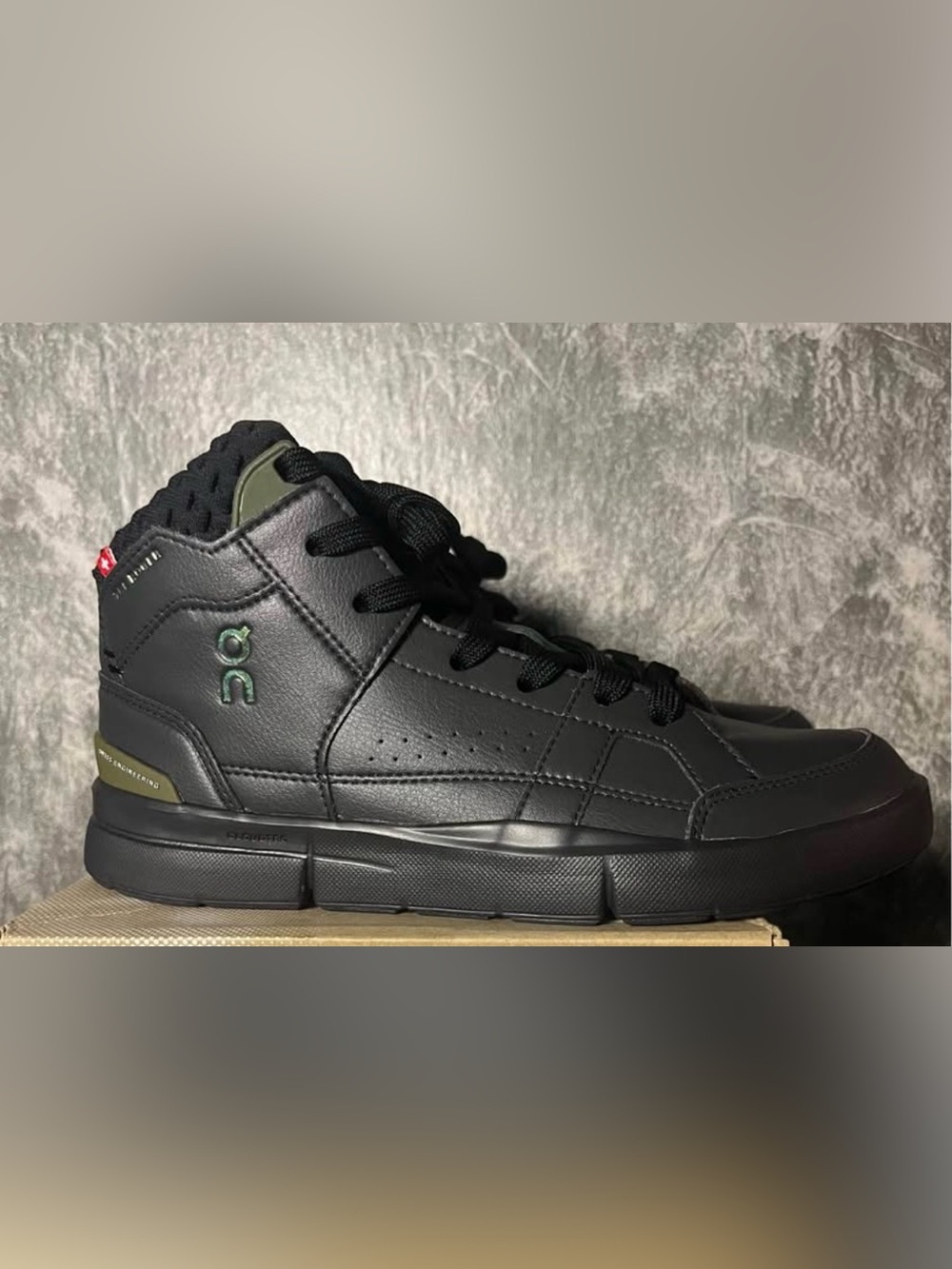 On Cloud Women's Black High-Top Athletic Sneakers with Olive Accents rare!